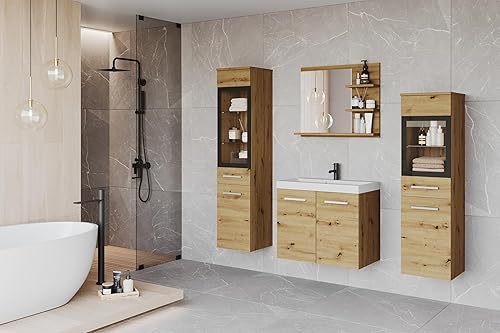 PIASKI Udine I Ensemble de meubles de salle de bain, éclairage LED en option, lavabo inclus, couleur San Remo (Châtain LED), One Size, (UDINEI) - Nail Gallerys