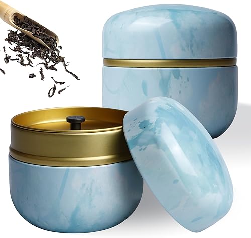 LEKEFETO Lot de 2 boîtes à thé rondes en métal pour thé en vrac, boîte à thé matcha avec couvercle, pot à épices pour aliments dans la cuisine (Φ8,5 cm) - Nail Gallerys