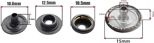 Trimming Shop Lot de 10 boutons pression en métal robuste pour vêtements, sacs à main, sacs à main, couture, vestes en cuir, fournitures de bricolage, noir bronze à canon, 15 mm - Nail Gallerys
