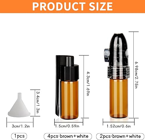 Zeuwets Lot de 6 flacons de poudre à épices avec cuillère 51+68 mm, Flacon epice cuillere Petite bouteille de rangement avec micro entonnoir en verre Snuff Bullet Bottle pour le camping les voyages - Nail Gallerys