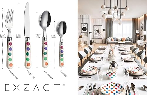 Exzact Couverts en INOX 24 Pièces avec Motifs À Pois/Ensemble De Coutellerie en Acier Inoxydable - Couteau De Table x 6, Fourchette De Table x 6, Cuillère De Table x 6, Cuillère À Café x 6 (24) - Nail Gallerys