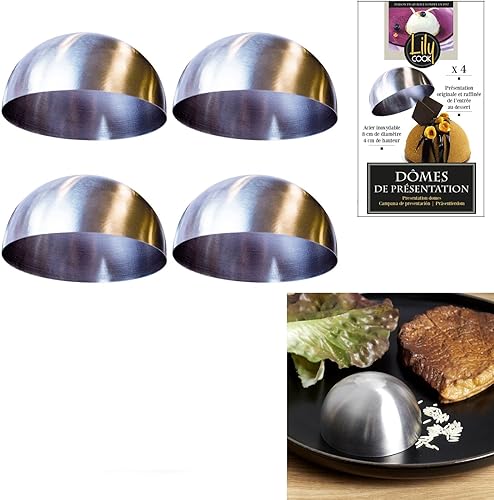 COOK CONCEPT Easy Make KA11151 Lot de 4 Dômes de présentation INOX Argent 8 x 8 x 4,20 cm - Nail Gallerys