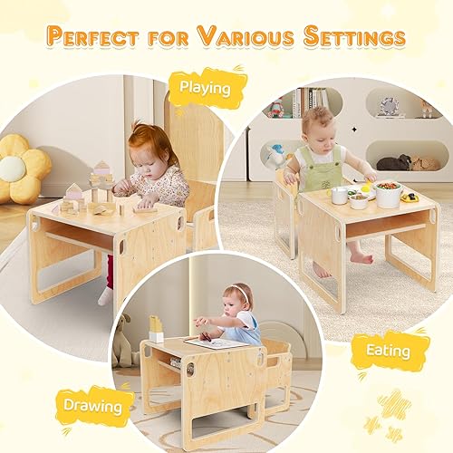 CUPCHID Ensemble Table et chaises Montessori pour Tout-Petits, mobilier pour Enfants pour Jouer, Manger et bricoler, mobilier Montessori pour Enfants de 1 à 3 Ans - Nail Gallerys