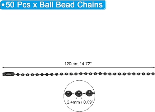 QUARKZMAN 50Pcs Chaîne de Perles à Billes, Chaîne en Métal Noire en Vrac de 4,72 pouces de Long pour la Fabrication de Porte-Clés, les Loisirs Créatifs et la Décoration Suspendue - Nail Gallerys