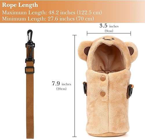 Linkidea Étui pour Bouteille d'eau en Peluche Compatible avec Thermos FUNTAINER 12oz/16oz, FUNTAINER Tritan 16oz, avec Sangle réglable (Ours) - Nail Gallerys