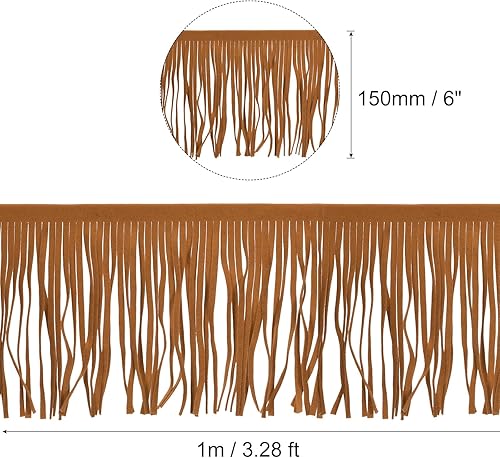 QUARKZMAN 1 Yard 6 Pouces Garniture de Frange en Cuir Pu Double Face en Cuir Couture Frange de Gland pour Bricolage Couture Robe Artisanat Jupe Décoration, Marron Clair - Nail Gallerys