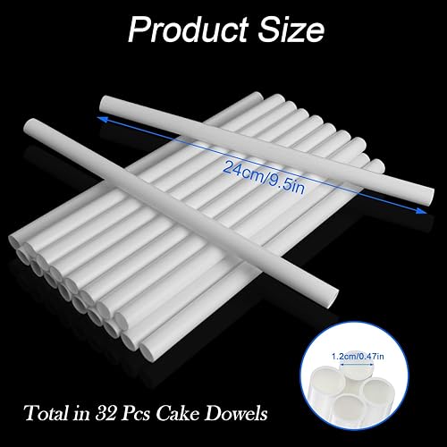 Lot de 32 Dowels pour Gateau, 24cm Goujons à Gâteau en Plastique Blanc, Réutilisables Cheville de Support Gateau, pour la Construction de Gâteaux à étages, Facile à couper, 1,2 cm de diamètre - Nail Gallerys