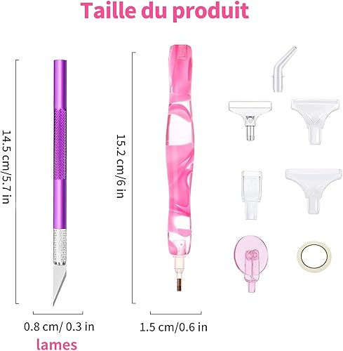 Yuiturt Stylo Diamant avec 7 Forets Diamantés, Accessoires Complets pour Broderie Diamant et Diamond Painting, Kit Loisirs Créatifs pour Adultes et Enfants (Rose) - Nail Gallerys