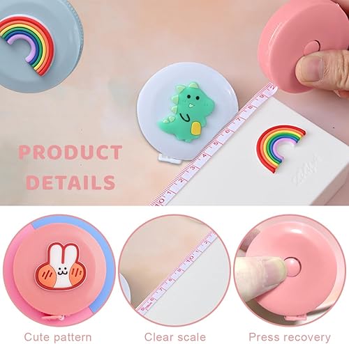 KOLZEMV Lot de 3 Mini Rubans à Mesurer, Mètre Ruban de Couturière Mignon, Règle de Dessin Animé Ronde Souple Rétractable - Nail Gallerys