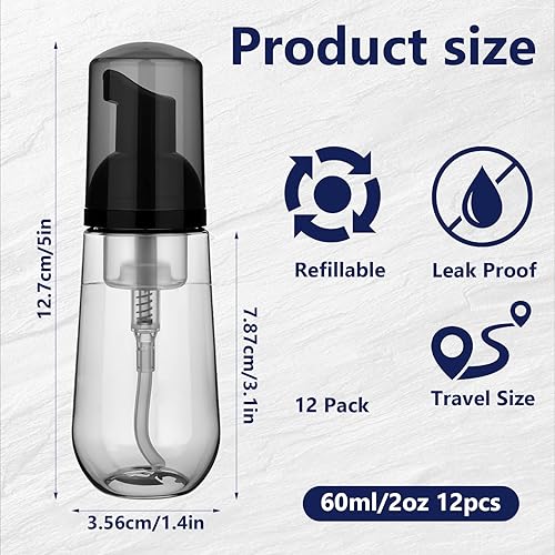 Lot de 3 bouteilles à pompe à mousse - 60 ml - Petite taille - Distributeur vide de voyage - Mini récipient à pompe vide rechargeable pour le visage, les cils - Nail Gallerys