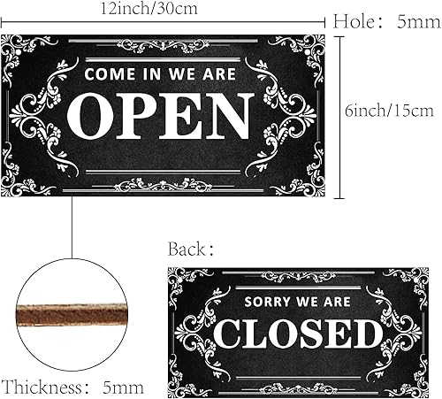 CREATCABIN Panneau Ouvert Fermé Business Panneau Double Étanche Plaque à Suspendre Bois Art Mural pour Entreprise Porte Murs Fenêtre Boutique Magasin Hôtel Décoration Cadeau 30x15cm,Couleur Classique - Nail Gallerys