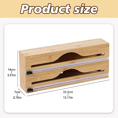 Tilizan Distributeur de Papier Aluminium 2 en 1 en Bois, Organisateur d'emballage de Cuisine, Distributeur Papier Aluminium et Film avec Coupe-Papier, Convient pour Couper Divers Sacs Alimentaires - Nail Gallerys