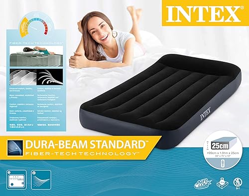 Intex 64146ND - Materasso Dura-Beam Pillow Rest Singolo Con Pompa Elettrica Incorporata, 99x191x25 cm, Nero - Nail Gallerys
