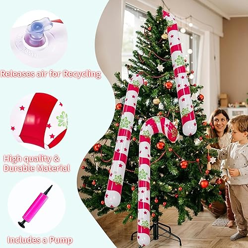 Lot de 6 grands ballons gonflables en forme de canne à sucre d'orge de Noël de 90 cm pour intérieur et extérieur (rouge et blanc) - Nail Gallerys