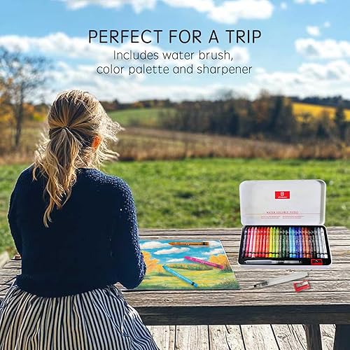 iCrayon Pastels solubles dans l'eau, ensemble d'artiste avec taille-crayon, palette et pinceau pour créations artistiques vibrantes 25 couleurs - Nail Gallerys