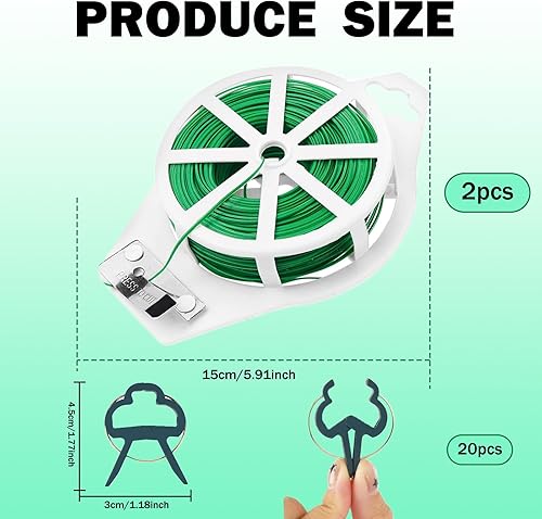 Fish DRAGATE 2 pcs 100m Fil Jardinage,Ficelle Jardin,Attaches de Jardin pour Plantes,Attache Plante,tuteur Plante grimpante,20 pcs Attache tomates Clips réutilisable,pour Le Jardinage - Nail Gallerys