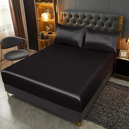Lanqinglv Satin Drap Housse 160x200 cm Bonnet 30 cm Vert foncé - élastique Drap Housse 2 Personnes Soyeux Soie Brillant Housse de Matelas l'été Doux Protège Matelas - Nail Gallerys