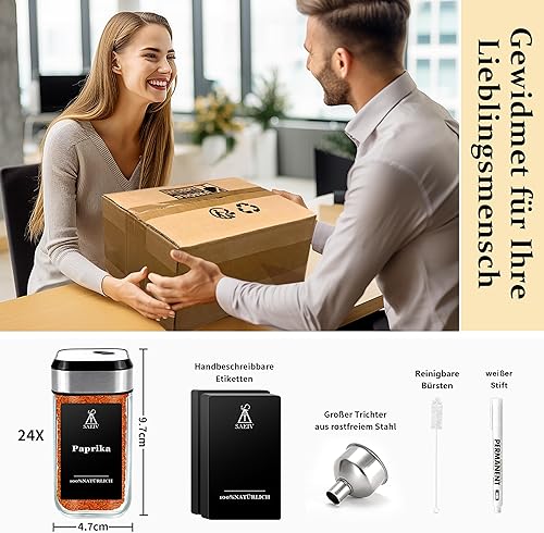 SIAZIH Lot de 24 pots à épices en verre rotatif à 360° | Trois calibres réglables | 24 pots à épices avec étiquettes | Organisation parfaite pour la cuisine | Boîtes à épices en verre de 120 ml - Nail Gallerys