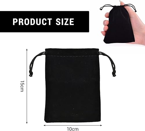 LEMLIN Lot de 25 sacs en velours avec cordon de serrage - En velours - Petit sac à bijoux - Mini sacs cadeaux - Pour bijoux, bagues, mariages, fêtes - Noir - 10 x 15 cm - Nail Gallerys