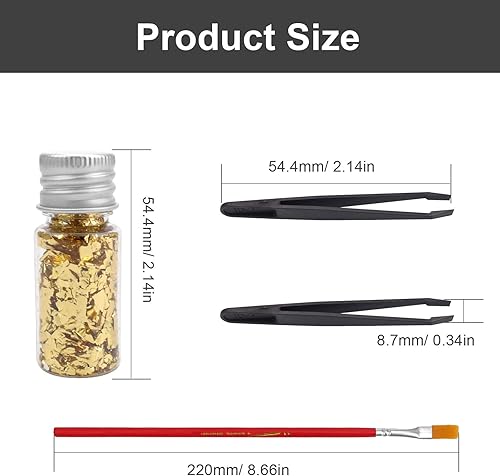SRJQXH Feuille Dor 6 bouteilles Feuille D'or pour Peinture, Livré avec Pince à Epiler Pinceau à Colle Multifonction Feuille D'or Papier, pour L'Artisanat des Ongles et Bricolage - Nail Gallerys