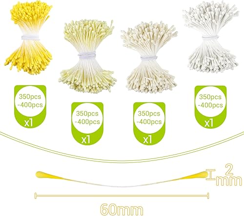 XRXYMQ Lot de 1400 cure-pipes en forme de fleurs - 4 couleurs - Pour travaux manuels - Double tête - Pistile - Jaune/crème/jaune clair - Blanc - Accessoires pour le bricolage, le bouquet, l'artisanat - Nail Gallerys