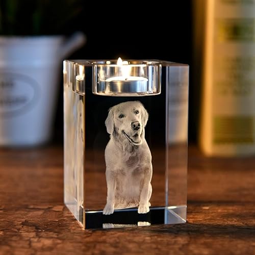 Bougeoir photo 3D en cristal gravé au laser - Cadeau personnalisé pour mariage, anniversaire, souvenirs, papa, mère, animal de compagnie - Cadeau personnalisé (3D, 10 cm) - Nail Gallerys