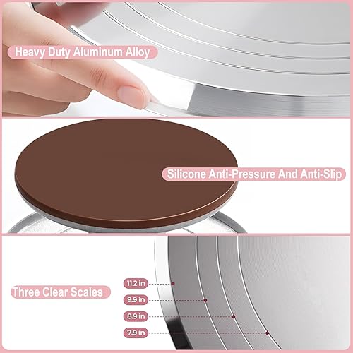 DAWOO Fournitures De Kits De Décoration De Gâteau 35 Pièces, avec Plateau Tournant à Gâteau en Alliage d'Aluminium De 28 Cm Et Sacs à Pâtisserie Jetables - Nail Gallerys