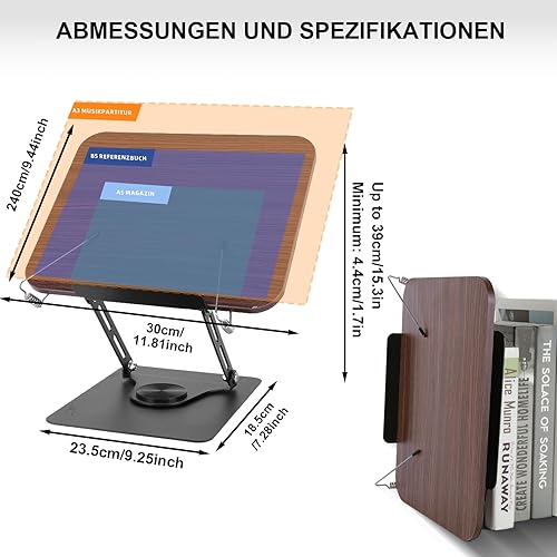 Support de Livre pour Lecture, Hauteur Réglable porte Livre Ergonomique, Base Pivotante à 360°, Pupitre de Lecture avec Clips Élastiques pour Pages - Nail Gallerys