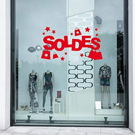 Sticker Vitrine Soldes Stars - Dimensions 118 x 97 cm - Coloris Rose Brillant - Autocollant Vitrine - Nail Gallerys