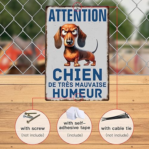 Putuo Decor Plaque Murale Métal – Panneau Humour « Attention Chien de Très Mauvaise Humeur » – Signalétique Amusante pour Maison, Jardin, Porte, Clôture - Nail Gallerys