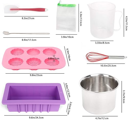 UHAPEER Kit d'accessoires de Fabrication de Savon, Kit Complet Ensemble de départ de 10 pièces Comprenant Un Moule à Savon rectangulaire en Silicone pour Savon Artisanal - Nail Gallerys