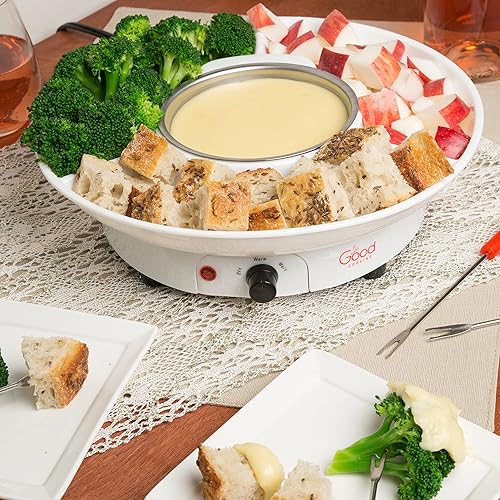 Ensemble de machine à fondue électrique Deluxe avec 4 fourchettes, plateau de service amovible et réglage de fondue/réchauffement – Idéal pour tremper des collations, des guimauves et du pain dans du - Nail Gallerys