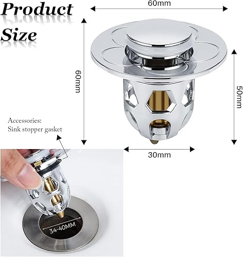 4 Pièces Bonde de Lavabo Universel Pop Up,Bonde de Lavabo Pop-Up avec Filtre Anti-Clogging,Flitre de Vidange Anti-Bloqué,Bouchon Baignoire pour Lavabo Cuisine,Flitre Cheveux-Orifice de Vidange 34-40mm - Nail Gallerys