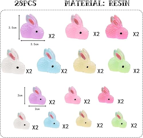 XineYuor Figurines de lapin de Pâques, 28 mini figurines de lapin, lapins miniatures qui brillent dans le noir, décoration de jardin, figurines de décoration de jardin lumineuses, lapins pour jardin f - Nail Gallerys