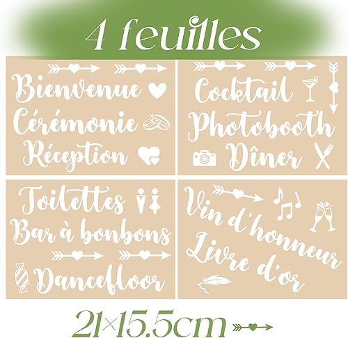 4 Feuilles Stickers Panneau Directionnel Mariage Autocollants Bienvenue Cérémonie Toilettes Photobooth Livre D’or de Panneau Direction de Flèche Décoration DIY pour Accueillez les Invités Fête Mariage - Nail Gallerys