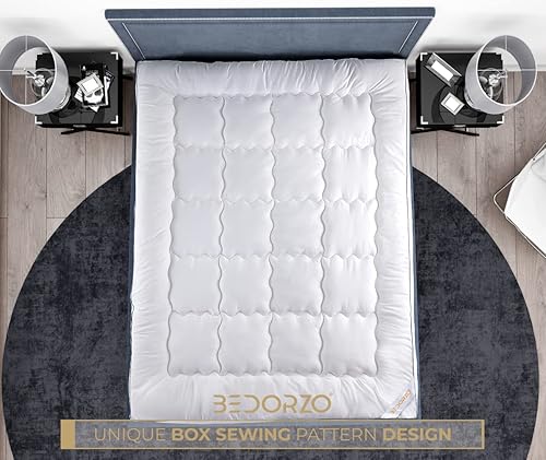 Bedorzo® Surmatelas pour lit double, 10 cm d'épaisseur, très profond et super doux avec bandes élastiques solides pour jusqu'à 40 cm, microfibre de qualité supérieure, taille du matelas 137 x 190 + 10 - Nail Gallerys