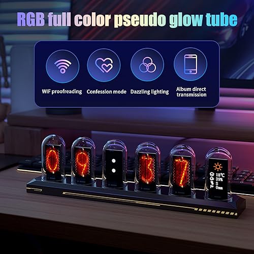 CJHZQYY Nixie Horloge tube numérique LED Glow avec calendrier, prévisions météo, affichage informatif pixel IPS, affichage photo artistique, connexion WiFi APP - Nail Gallerys
