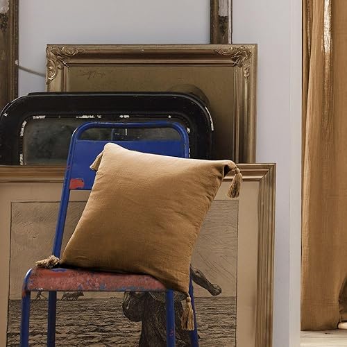 Coussin carré 40x40 cm Gaze de Coton avec Pompons Naturel - Nail Gallerys