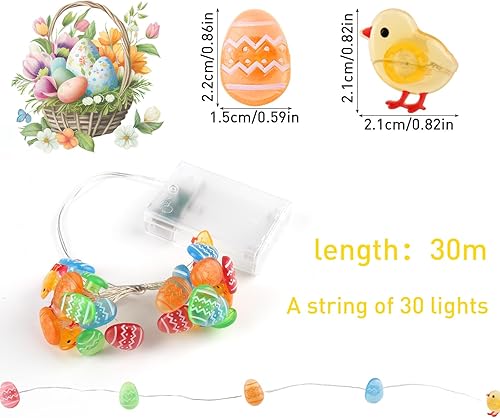 Xmart Guirlande Lumineuse de Pâques Lumineuse de Lapin de Pâques 3M 30 LEDs Deux Modes de Lumière Blanc Chaud Poussin de Pâques pour Les Fêtes de Noël Les Rassemblements de Pâques à Minuit - Nail Gallerys