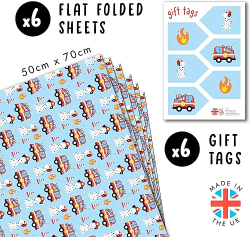 Papier cadeau camion de pompier – 6 feuilles de papier cadeau avec étiquettes – Chien – Papier cadeau d'anniversaire pour garçon – Livré avec autocollants – Par Central 23 - Nail Gallerys