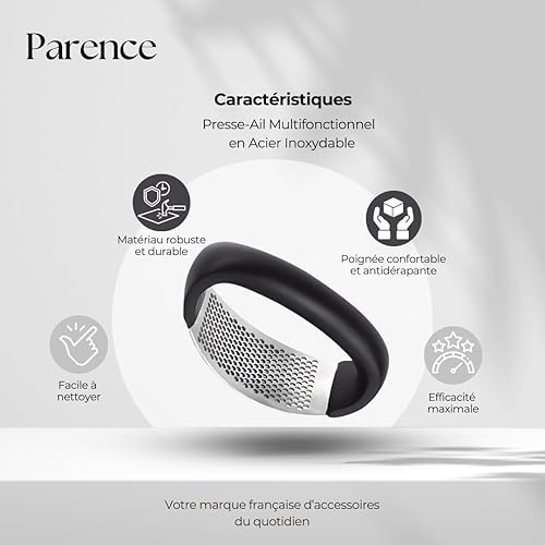 PARENCE.- Presse-Ail Multifonctionnel en Acier Inoxydable - Petit Hachoir à Ail Compact avec Poignée Ergonomique - 10,5x5cm, Noir - Nail Gallerys