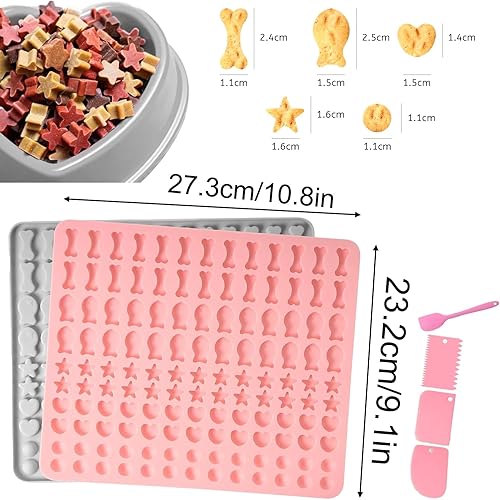 Lot de 2 moules à biscuits en silicone, 5 moules en 1 sans BPA, tapis de cuisson pour friandises pour chien avec grattoir à pâte, tapis de cuisson pour biscuits pour chien - Nail Gallerys