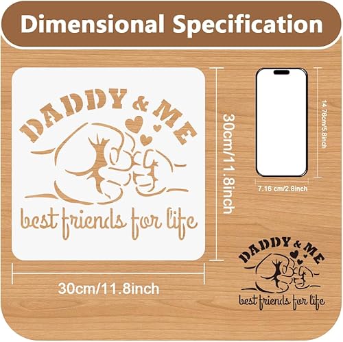 Daddy And Me Pochoir de peinture, 30 x 30 cm, réutilisables, en plastique, pour la fête des pères, le bricolage, la décoration murale, la maison, le bois, la carte et le journal - Nail Gallerys