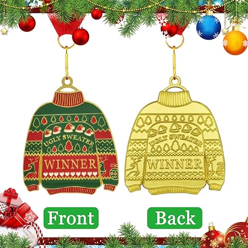 Médaille de Chandail de Noël Laid avec Ruban de Cou Prix pour Concours de Chandail Laid Articles de Fête Ornement d'Arbre de Noël de Vacances - Nail Gallerys