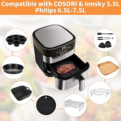 Airfryer Lot de 10 accessoires de friteuse à air chaud épais de 20,3 cm, compatibles avec Philips Airfryer XL 6,2 L, XXL 7,2 L, Cosori 5,5 l 4,7 l, Cecotec 6 L Airfryer Moule en silicone Pot - Nail Gallerys