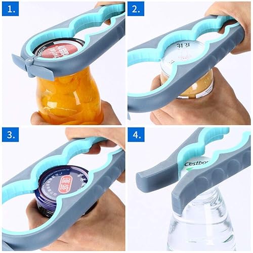 Ensemble ouvre-boîte de cuisine 6 en 1, ouvre-bocal et décapsuleur, utilisation manuelle avec poignée ergonomique, en acier inoxydable (bleu) - Nail Gallerys