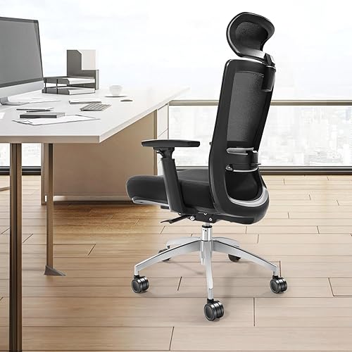 VEVOR Chaise de Bureau Ergonomique avec Support Lombaire Appui-Tête Accoudoirs Réglables Fauteuil de Bureau Inclinable Large Siège Coulissant Confortable avec Roulettes Pivotantes - Nail Gallerys