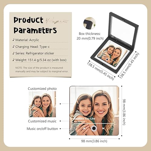 Kaululu Aimant Musique Rétro Aimant Frigo Musique Personnalisé avec Photo Album Cadeau pour Femme Maman Famille Amis Fête des Mères Anniversaire (Style 6) - Nail Gallerys