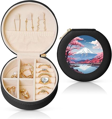 HGFVY Japon Mount Fuji Paysage Rond Bijoux Organisateur Cas Voyage Boîte Cadeau Demoiselle d'honneur Boîte en Cuir pour Collier Boucles d'oreilles Bague - Nail Gallerys