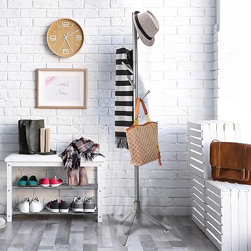 Porte-manteau en bois de haute qualité, 6 crochets – Montage super facile sans outils – 3 tailles réglables – Support sur pied pour manteau de couloir – Porte-manteau pour sac à main - Nail Gallerys